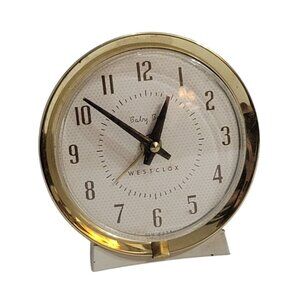 Vintage Westclox Baby Ben Keywound Alarm Clock Model 11003 White & Gold With Ori